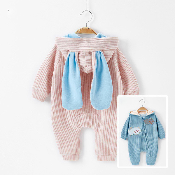 Βρεφική σαλοπέτα  με φερμουάρ και κουκούλα σε ροζ και μπλε χρώμα