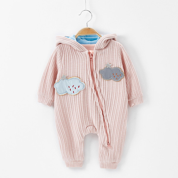 Βρεφική σαλοπέτα  με φερμουάρ και κουκούλα σε ροζ και μπλε χρώμα