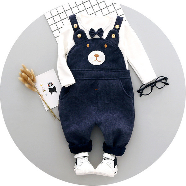 Βρεφικά σετ  βελούδου -σαλοπέτα και  μπλούζα με μακριά μανίκια σε τέσσερα χρώματα