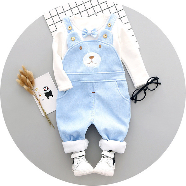 Βρεφικά σετ  βελούδου -σαλοπέτα και  μπλούζα με μακριά μανίκια σε τέσσερα χρώματα