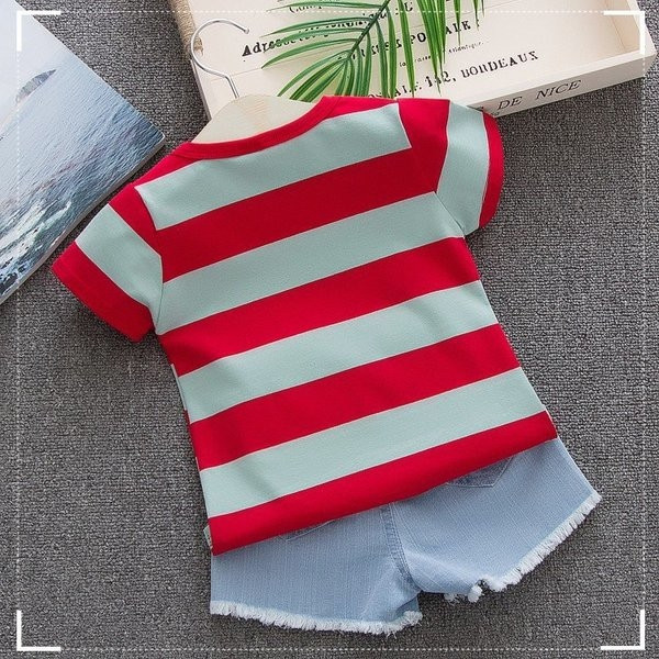 Βρεφικό σετ για κορίτσια  - μπλούζα με κοντό μανίκι και παντελόνια  denim σε δύο χρώματα