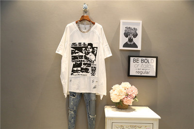 Γυναικεία φαρδιά μπλούζα T-shirt MAXI σε τρία χρώματα με εφαρμογή και μανίκι 3/4