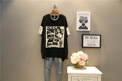 Γυναικεία φαρδιά μπλούζα T-shirt MAXI σε τρία χρώματα με εφαρμογή και μανίκι 3/4