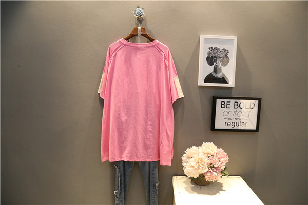 Tricou larg de dama marimea MAXI in trei culori cu aplicatie si maneci 3/4