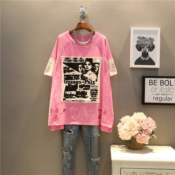 Tricou larg de dama marimea MAXI in trei culori cu aplicatie si maneci 3/4