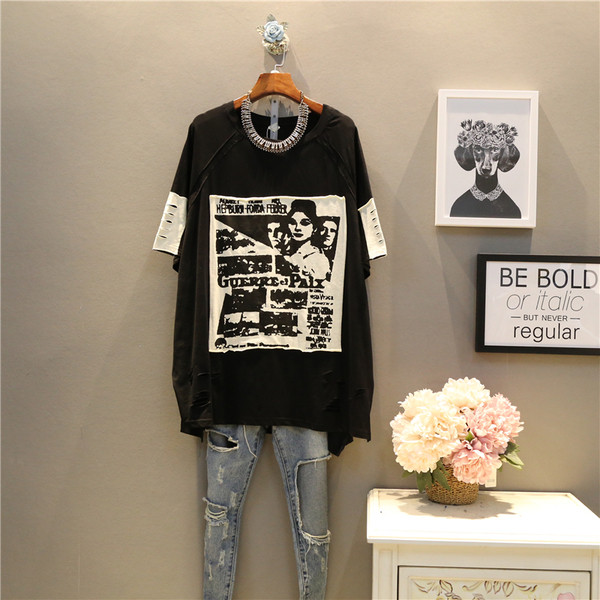 Tricou larg de dama marimea MAXI in trei culori cu aplicatie si maneci 3/4