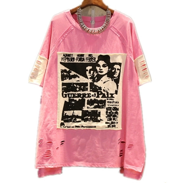 Tricou larg de dama marimea MAXI in trei culori cu aplicatie si maneci 3/4