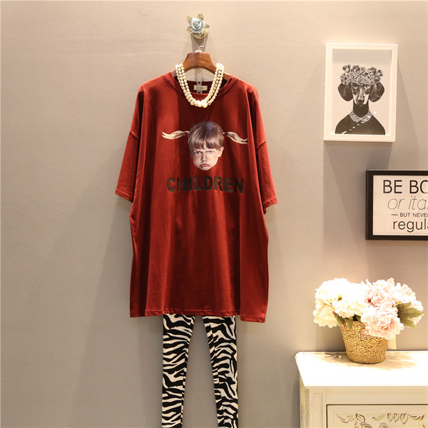 Γυναικείο ΜΑΧΙ  μπλουζοφόρεμα σε δύο χρώματα με εκτύπωση και 3/4 μανίκι