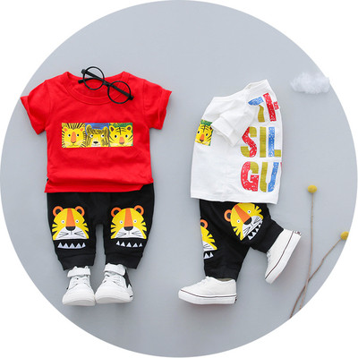 Baby set for boys in two parts - T-shirt with short sleeves and long pants in three colors