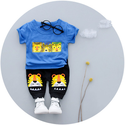 Βρεφικό σετ για αγόρια - μπλουζάκι με κοντό μανίκι και παντελόνι σε τρία χρώματα