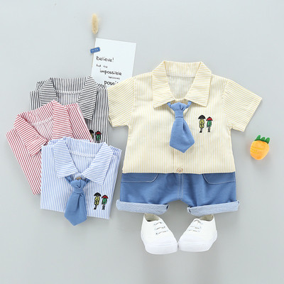 Бебешко костюмче за момчета от две части-риза с къс ръкав и къс панталон в три цвята