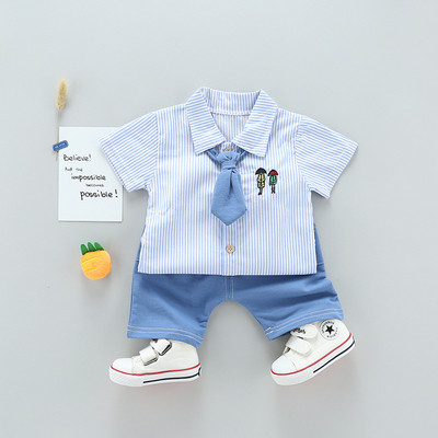 Παιδική φόρμα για αγόρια δύο τεμαχίων - πουκάμισο με κοντό μανίκι και παντελόνι σε τρία χρώματα