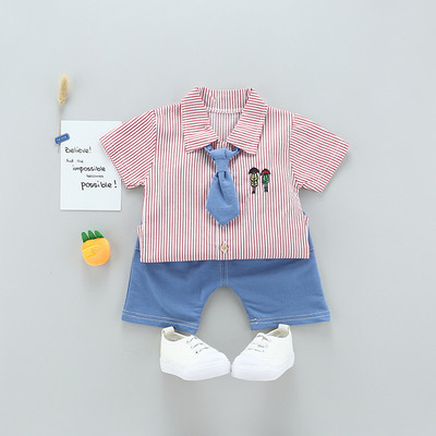 Παιδική φόρμα για αγόρια δύο τεμαχίων - πουκάμισο με κοντό μανίκι και παντελόνι σε τρία χρώματα