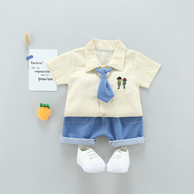 Παιδική φόρμα για αγόρια δύο τεμαχίων - πουκάμισο με κοντό μανίκι και παντελόνι σε τρία χρώματα