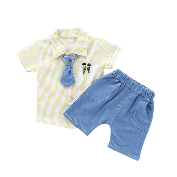 Παιδική φόρμα για αγόρια δύο τεμαχίων - πουκάμισο με κοντό μανίκι και παντελόνι σε τρία χρώματα