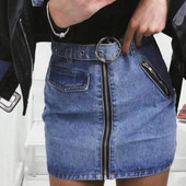 Μοντέρνα φούστα denim σε τρία χρώματα με φερμουάρ και ζώνη