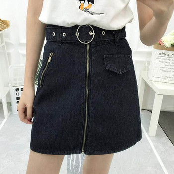 Μοντέρνα φούστα denim σε τρία χρώματα με φερμουάρ και ζώνη