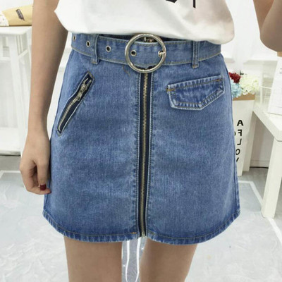 Μοντέρνα φούστα denim σε τρία χρώματα με φερμουάρ και ζώνη