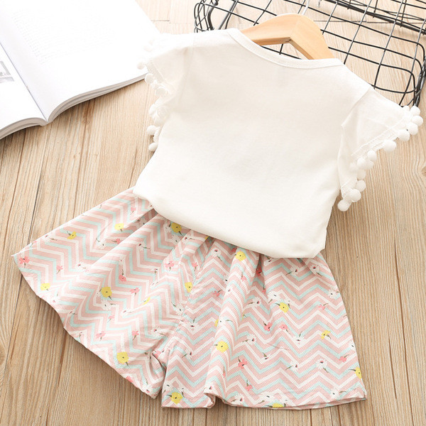 Παιδικό σετ για κορίτσια, μπλουζάκι με κοντό μανίκι και  σορτς σε δύο χρώματα