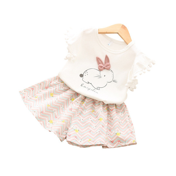 Παιδικό σετ για κορίτσια, μπλουζάκι με κοντό μανίκι και  σορτς σε δύο χρώματα