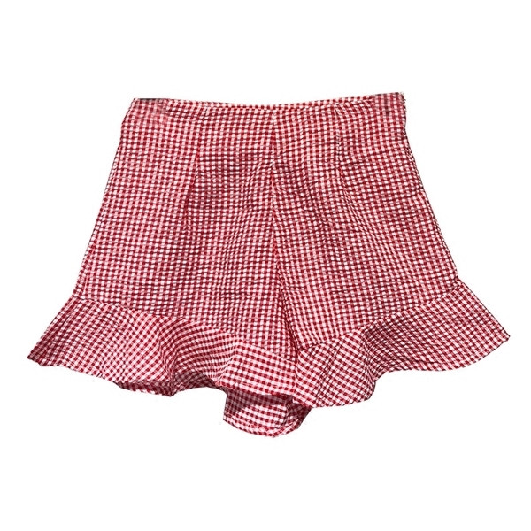 Pantaloni scurți eleganti de damă în carouri, cu talie înaltă