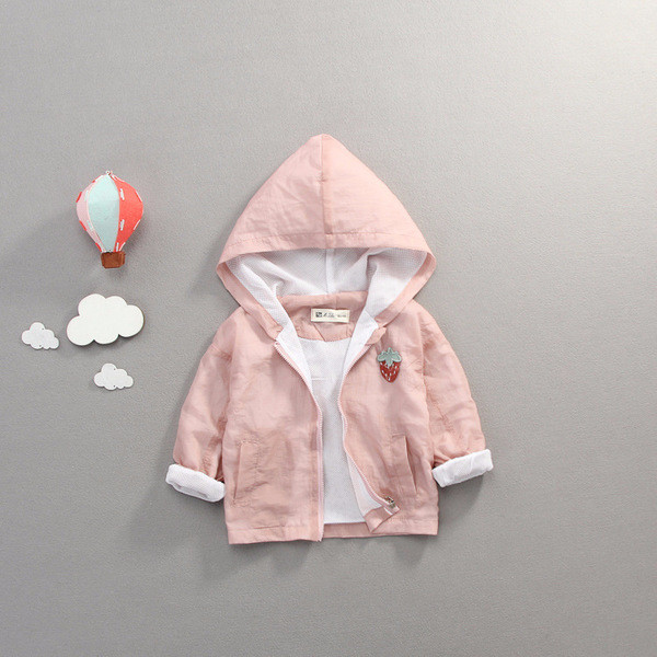 Geaca pentru bebelusi cu gluga si aplicatie in roz si alb