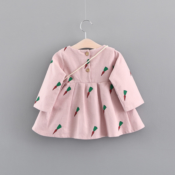 Rochie pentru bebelusi cu maneci lungi in roz si galben