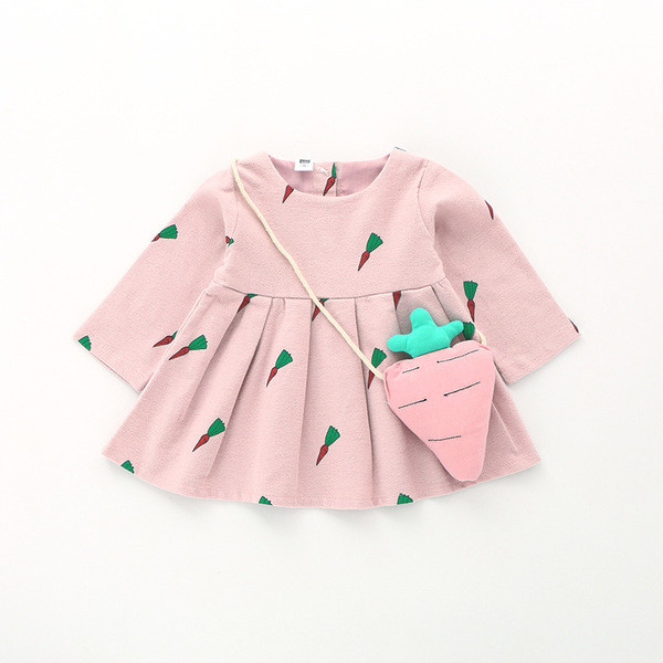 Rochie pentru bebelusi cu maneci lungi in roz si galben