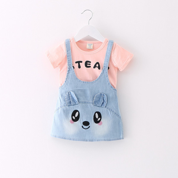 Set pentru bebeluși din două părți, inclusiv o rochie și un tricou în alb și roz