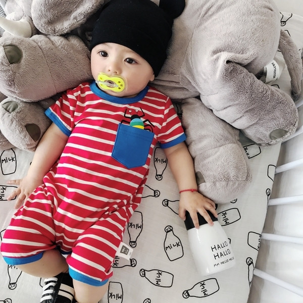 Παιδικό καλοκαιρινό κορμάκη σε ριγέ σε δύο χρώματα