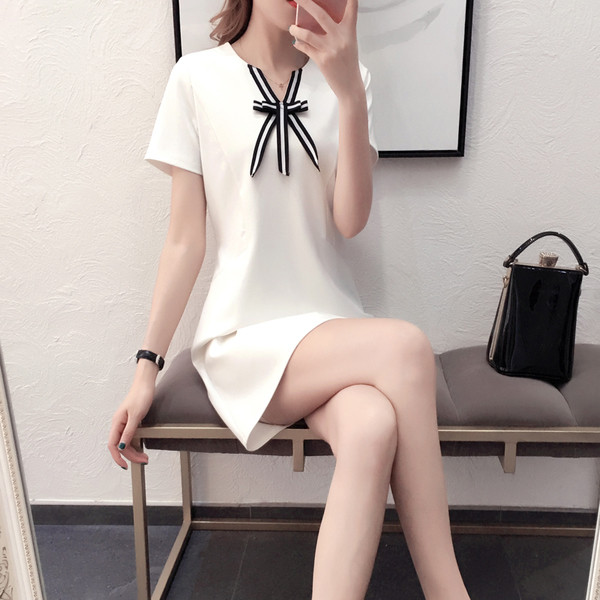 Rochie casual dama cu decolteu in V si panglica in doua culori