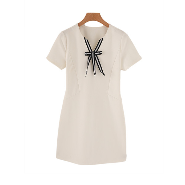 Rochie casual dama cu decolteu in V si panglica in doua culori