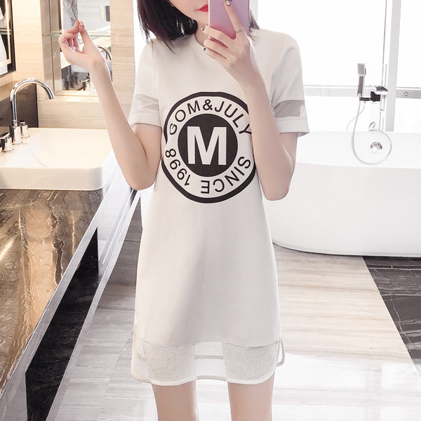 Rochie casual de dama alb-negru cu inscriptie aplicata