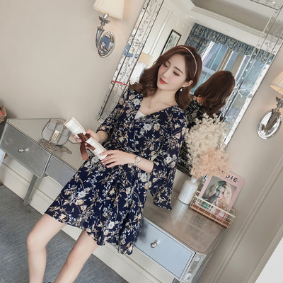 Γυναικείο φόρεμα με φαρδύ μανίκι με φυτικά μοτίβα σε διάφορα χρώματα