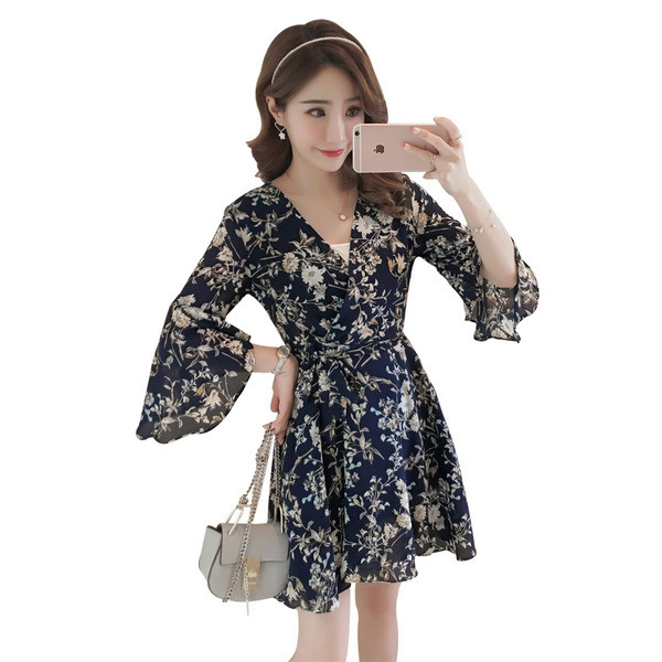 Γυναικείο φόρεμα με φαρδύ μανίκι με φυτικά μοτίβα σε διάφορα χρώματα