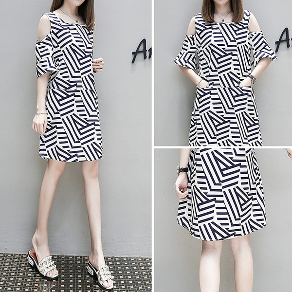 Rochie alb-negru cu gaura in maneca in doua culori