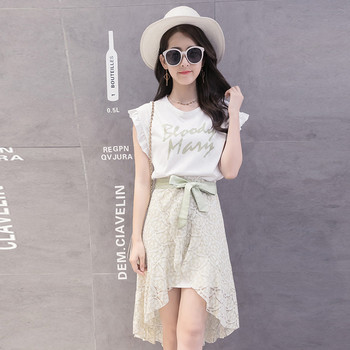 Γυναικείο σετ από δύο μέρη - φούστα και κοντό μανίκι T-shirt σε δύο χρώματα