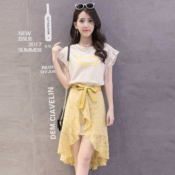 Γυναικείο σετ από δύο μέρη - φούστα και κοντό μανίκι T-shirt σε δύο χρώματα