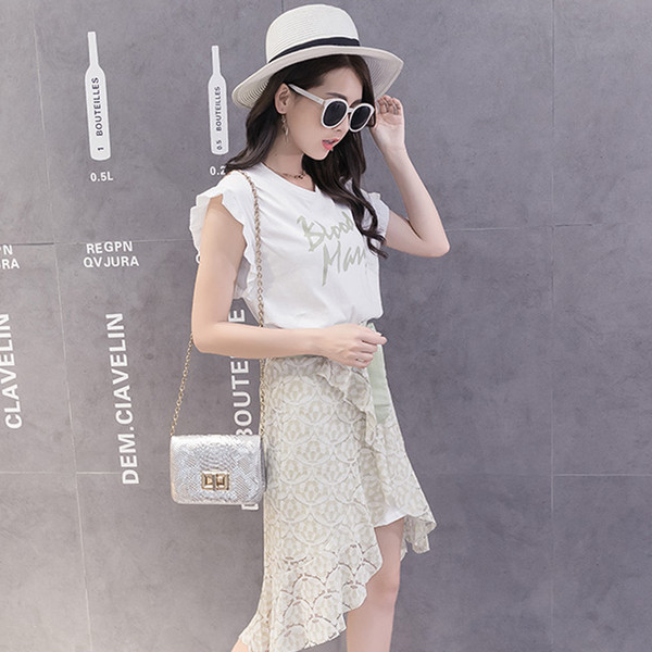 Γυναικείο σετ από δύο μέρη - φούστα και κοντό μανίκι T-shirt σε δύο χρώματα