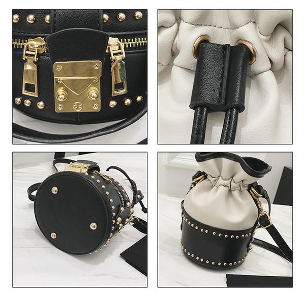 Geanta mica de dama in mai multe culori cu elemente din piele ecologica si nituri metalice