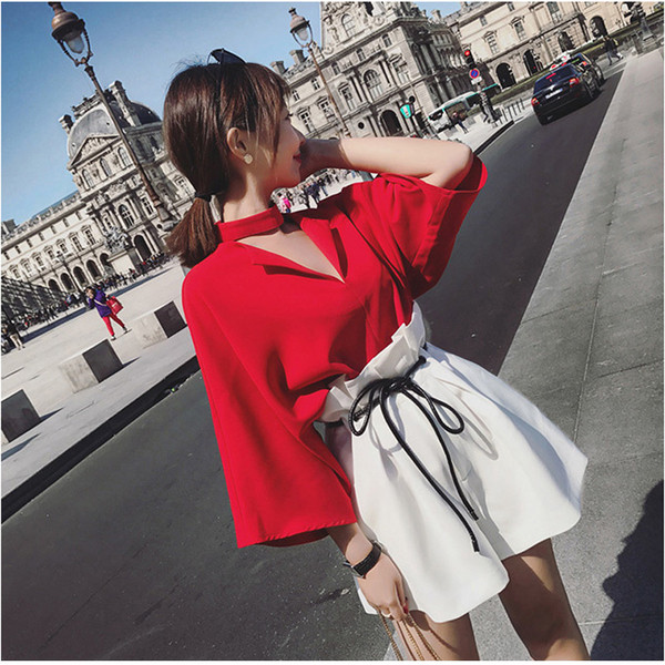 Set elegant de fusta si camasa de dama in doua culori