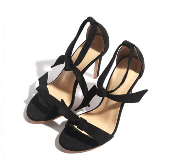 Sandale de dama moderne si delicate cu toc inalt cu panglici in doua culori