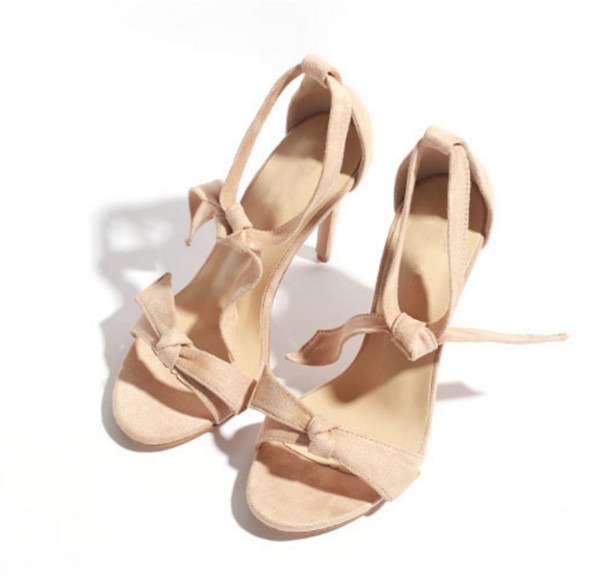 Sandale de dama moderne si delicate cu toc inalt cu panglici in doua culori