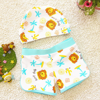 Costum de baie pentru baieti pentru copii cu imprimeu in doua culori cu casca de inot