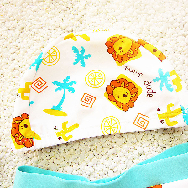 Costum de baie pentru baieti pentru copii cu imprimeu in doua culori cu casca de inot