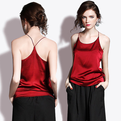 Μοντέρνο σατέν γυναικείο αμάνικο σε λευκό / μαύρο / κόκκινο χρώμα