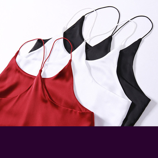 Μοντέρνο σατέν γυναικείο αμάνικο σε λευκό / μαύρο / κόκκινο χρώμα