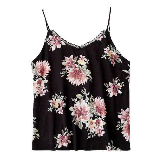 Női szatén felső, vékony csipkepántokkal és virágmotívumokkal, különböző színekben