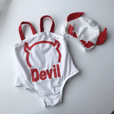 Costum de baie complet pentru fete pentru copii cu inscripție în alb și negru