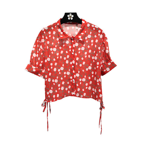 Cămașă de vară de damă cu motiv floral cu mâneci 3/4